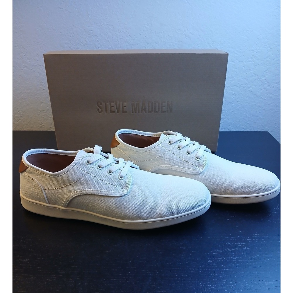 Steve Madden Mens Fenta Cream Fabric Lace Up Low Top Sneakers Shoes Size 11 NEW